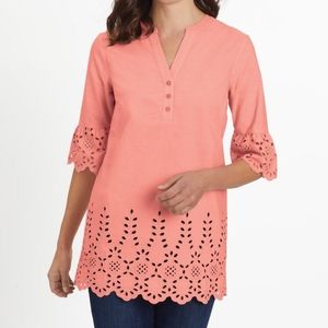 Blair Fiesta Elbow-Sleeve Eyelet Tunic